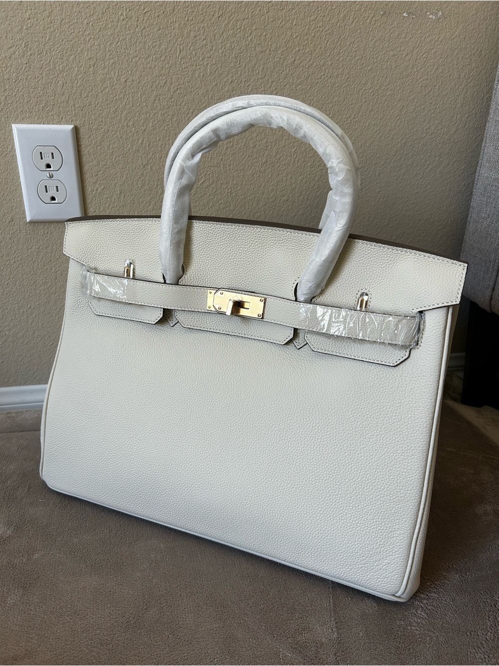 40cm XXL Cream White Top Handle Leather Satchel